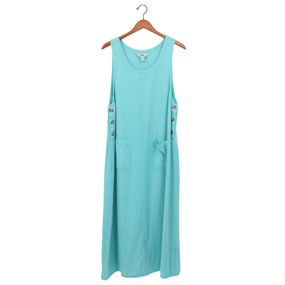 Amy K Su AKS Tencel Pinafore Jumper Maxi Pockets Blue Long Dress L
